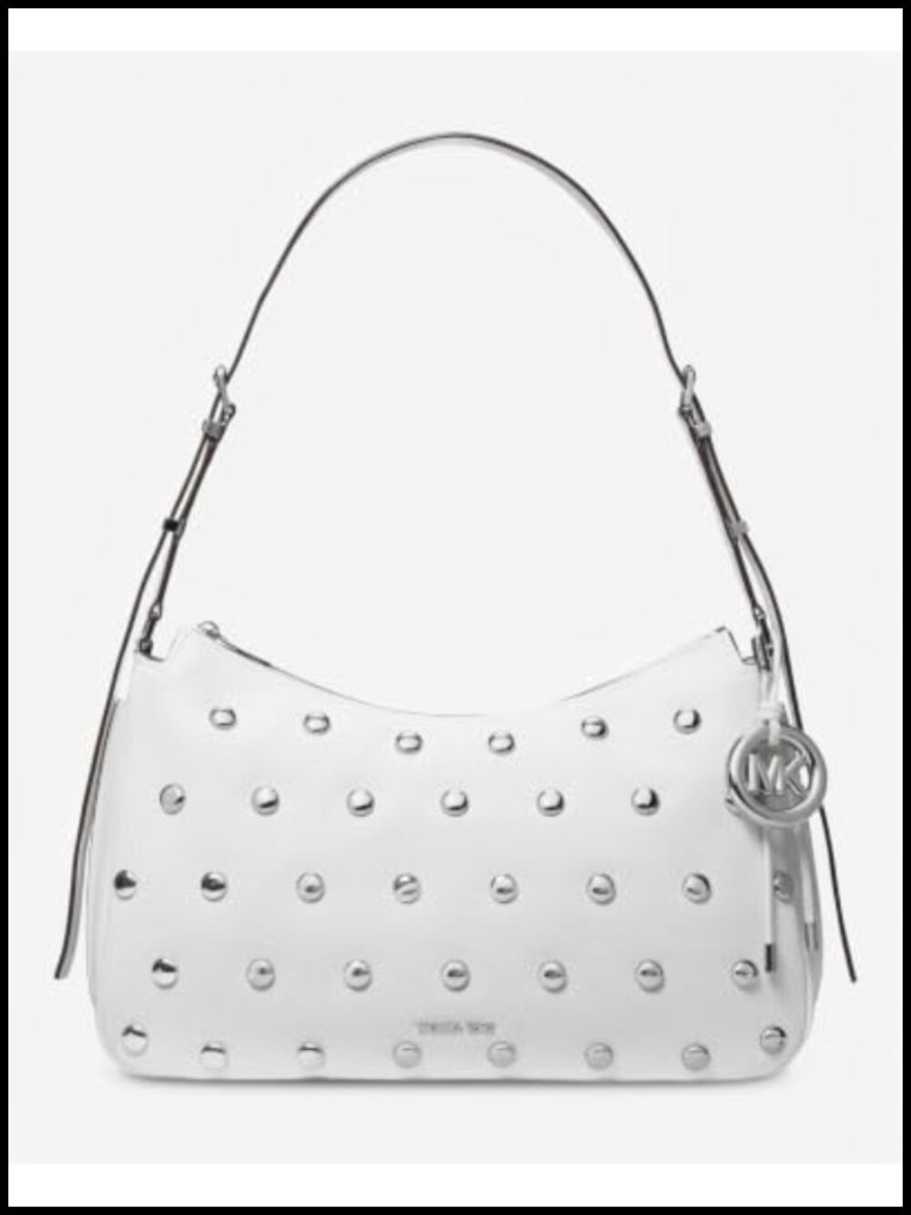 Studded Leather Convertible Shoulder Bag Satchel with Top Zip